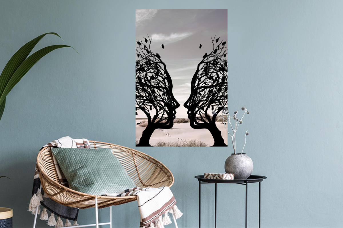 WANDTATTOO Strand - Meer - Menschen - Baum - Moderne Kunst 40x60 cm - Hellgrau, Kunststoff (40/60/0.1cm) - MuchoWow
