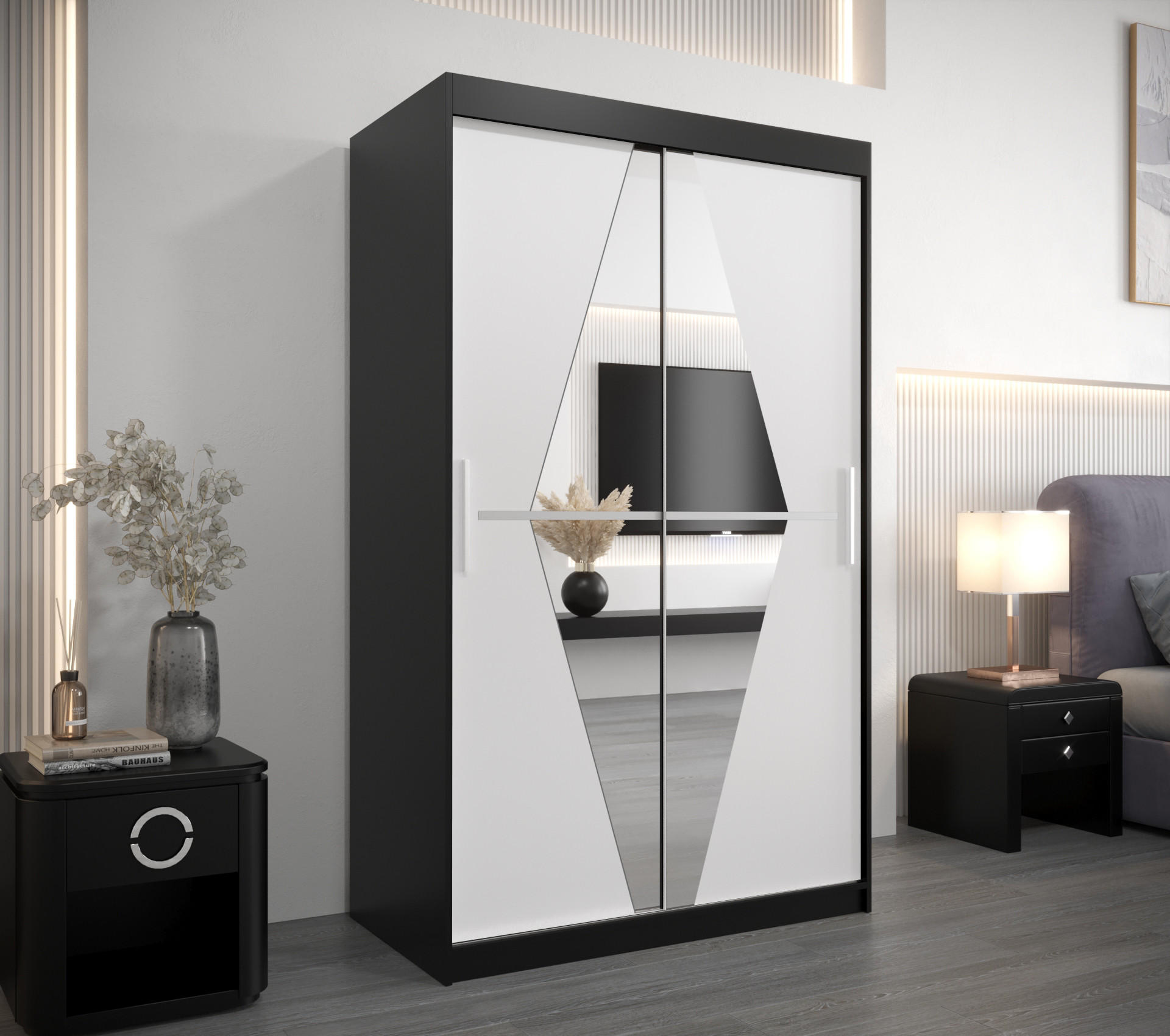 SCHWEBETÜRENSCHRANK 200/180/62 2-türig - Silberfarben/Schwarz, Holz/Kunststoff (180/200/62cm) - Abiks Möbel