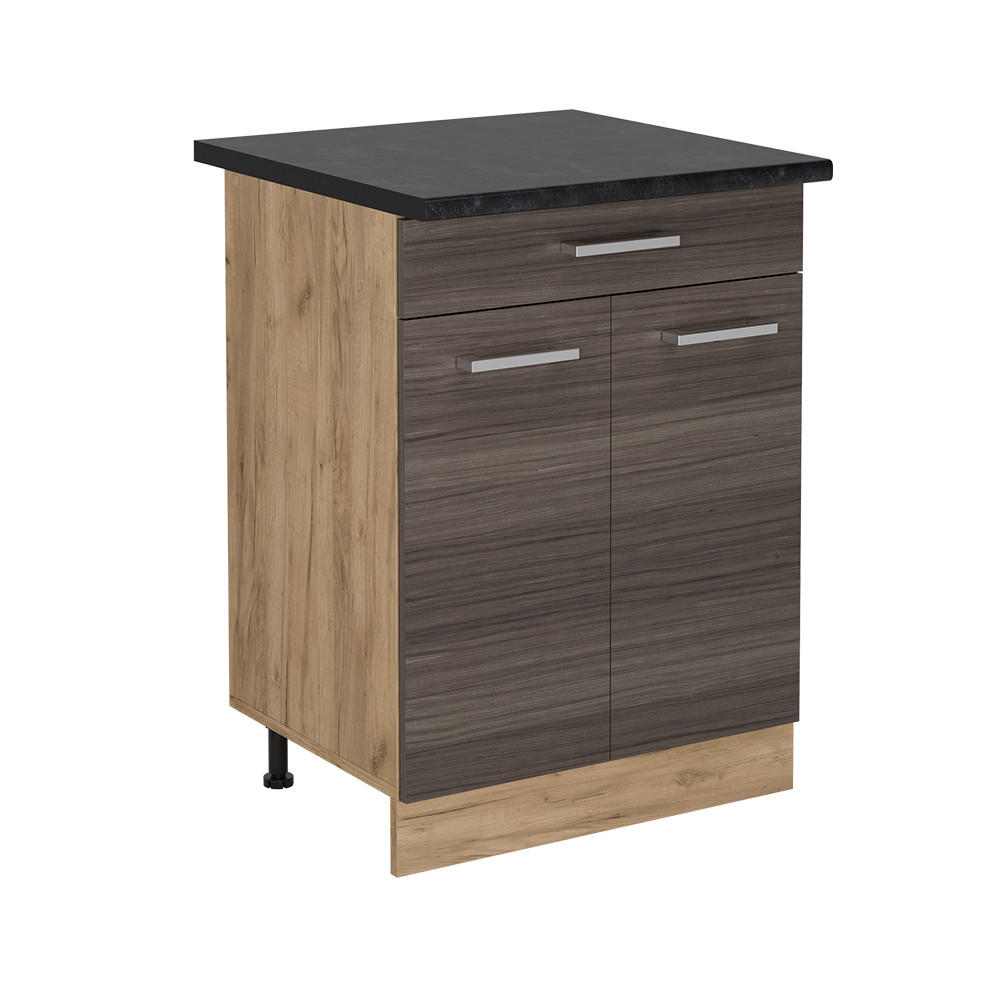 KÜCHENUNTERSCHRANK R-Line Edelgrau 60 cm mit Schublade, AP Anthrazit - Honigeiche/Eiche Wotan, Holzwerkstoff (60/81.6/60cm) - Vicco