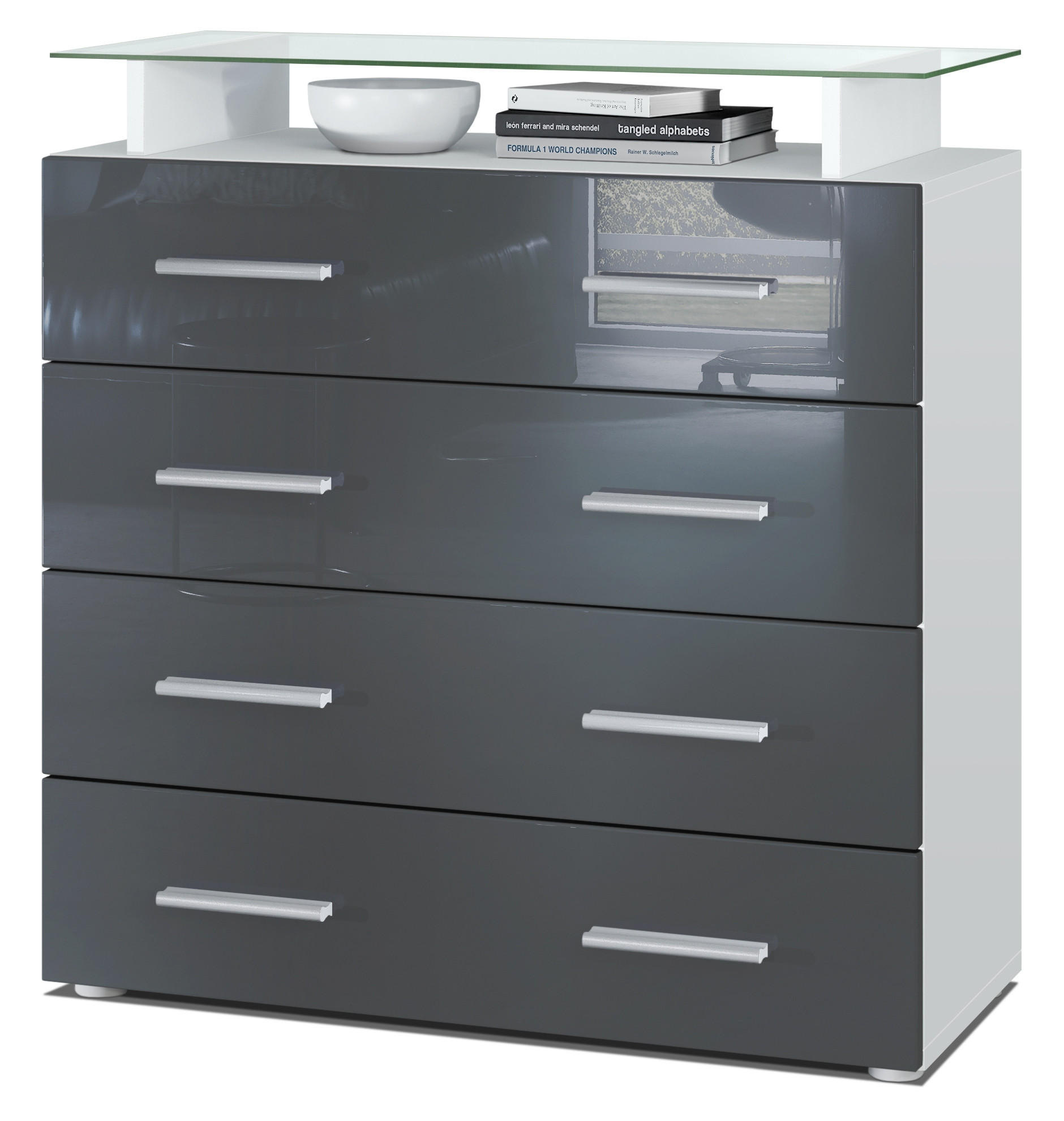 KOMMODE Pavos Grau Hochglanz - Grau, Holzwerkstoff (76/81/35cm) - Vladon