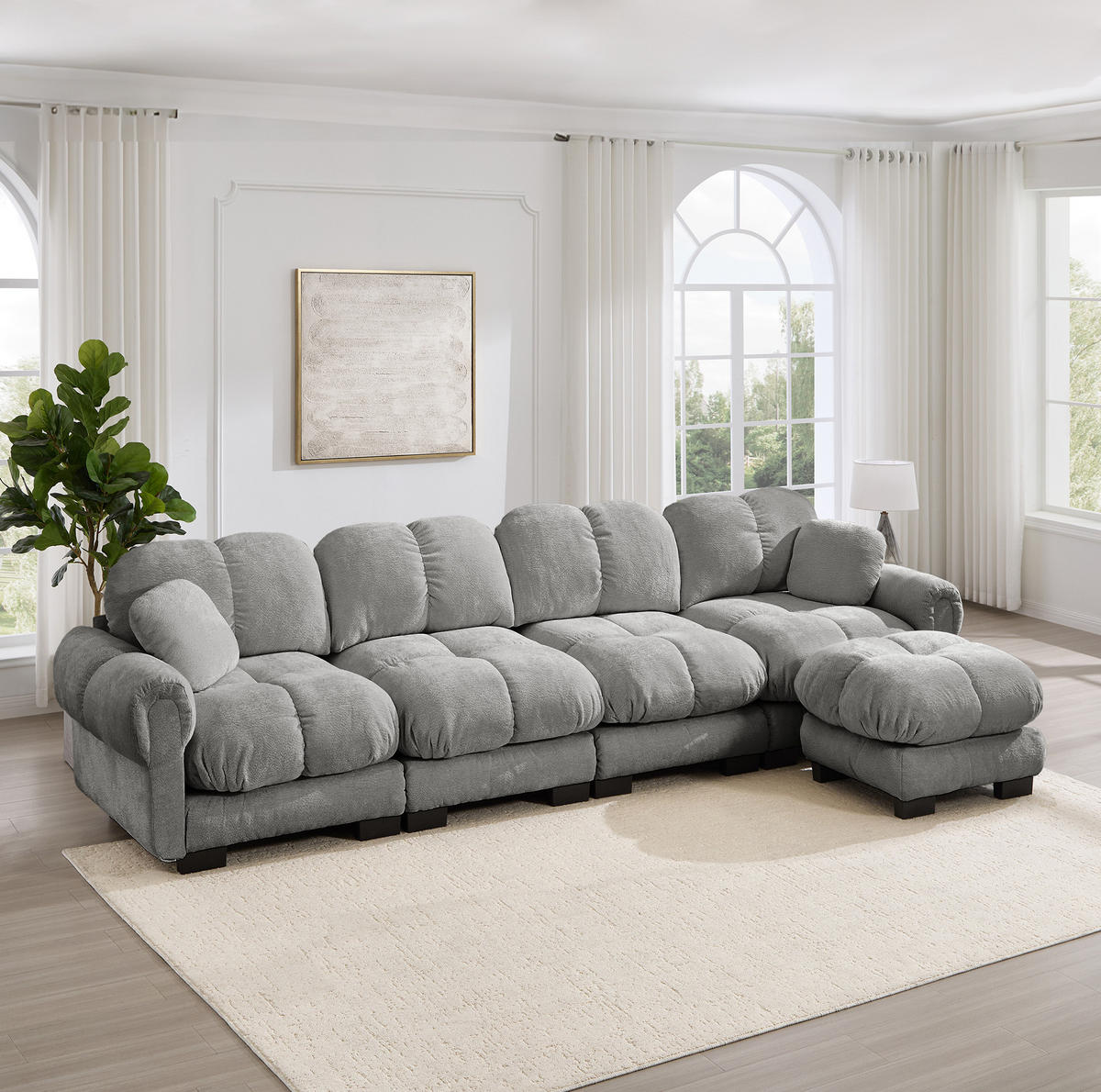 SOFA mit L-Form Chenille Hellgrau - Hellgrau, Holz (149/330cm) - Meubliv