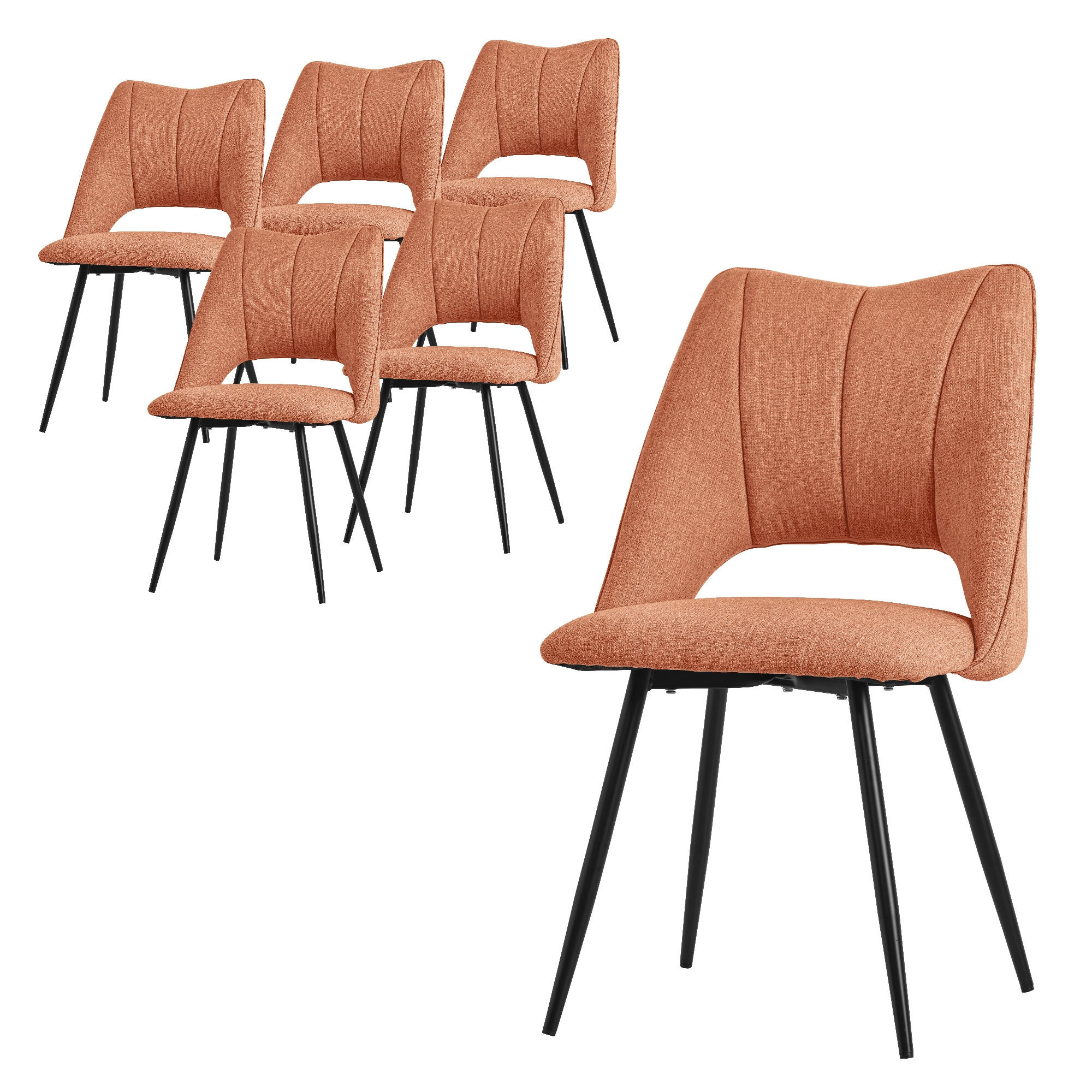 ML-DESIGN SADA 6 JEDÁLENSKÝCH ŽIDLÍ Oranžový látkový potah