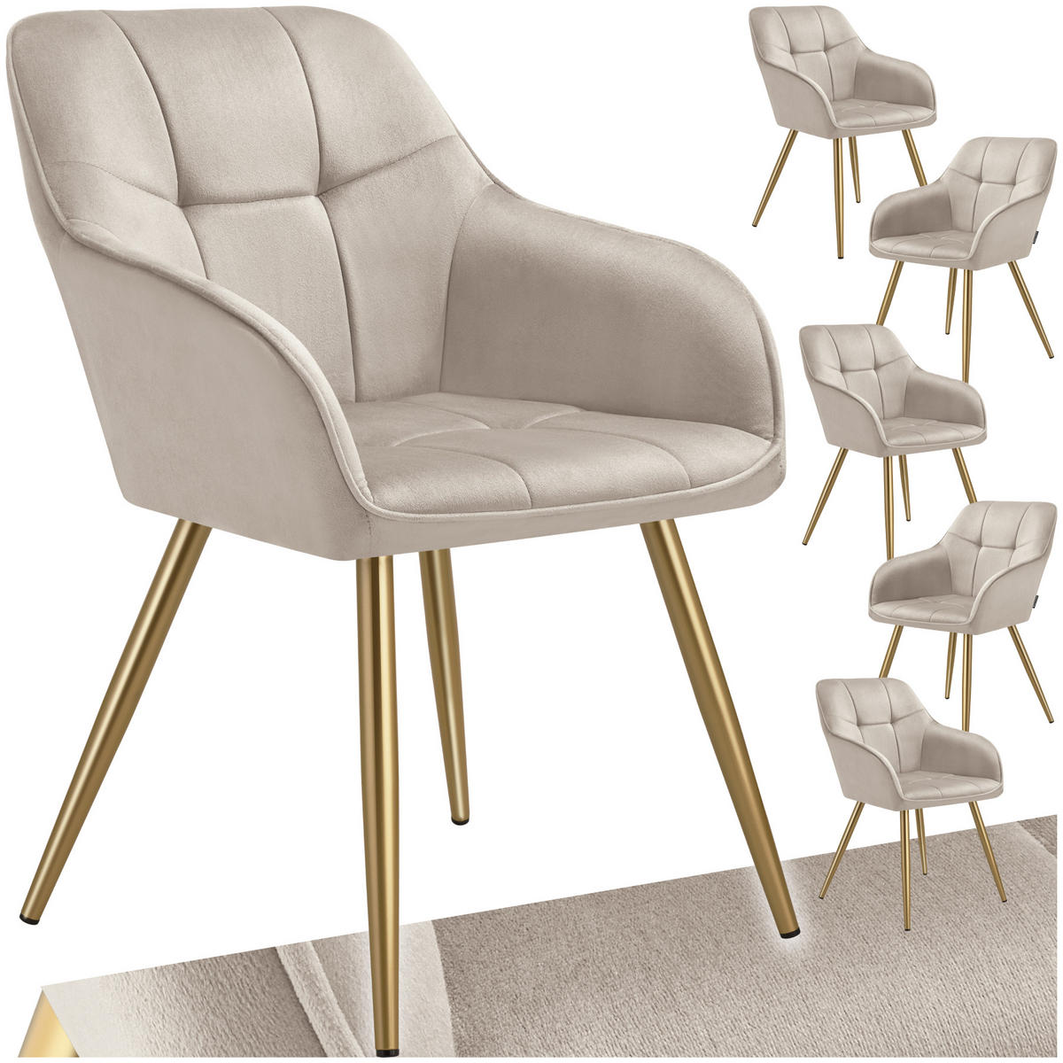 ESSZIMMERSTUHL 6er Set Marilyn,58 x 62 x 82 cm,taupe/gold - Taupe/Goldfarben, Kunststoff (58/82/62cm) - tectake