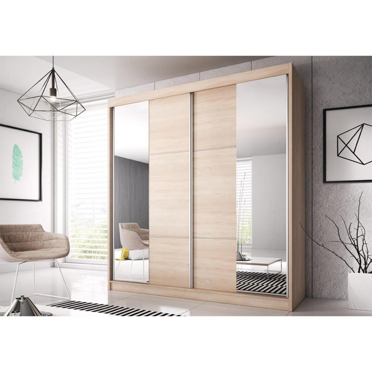 SCHIEBETÜRENSCHRANK - BEN 36 233 CM (Sonoma) - Sonoma Eiche, Holzwerkstoff (233/218/61cm) - Möblo