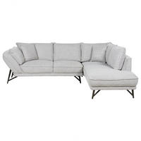 3-SITZER-ECKSOFA Leinen hellgrau rechtsseitig Elga - Schwarz/Grau, Textil (265/220cm) - Beliani