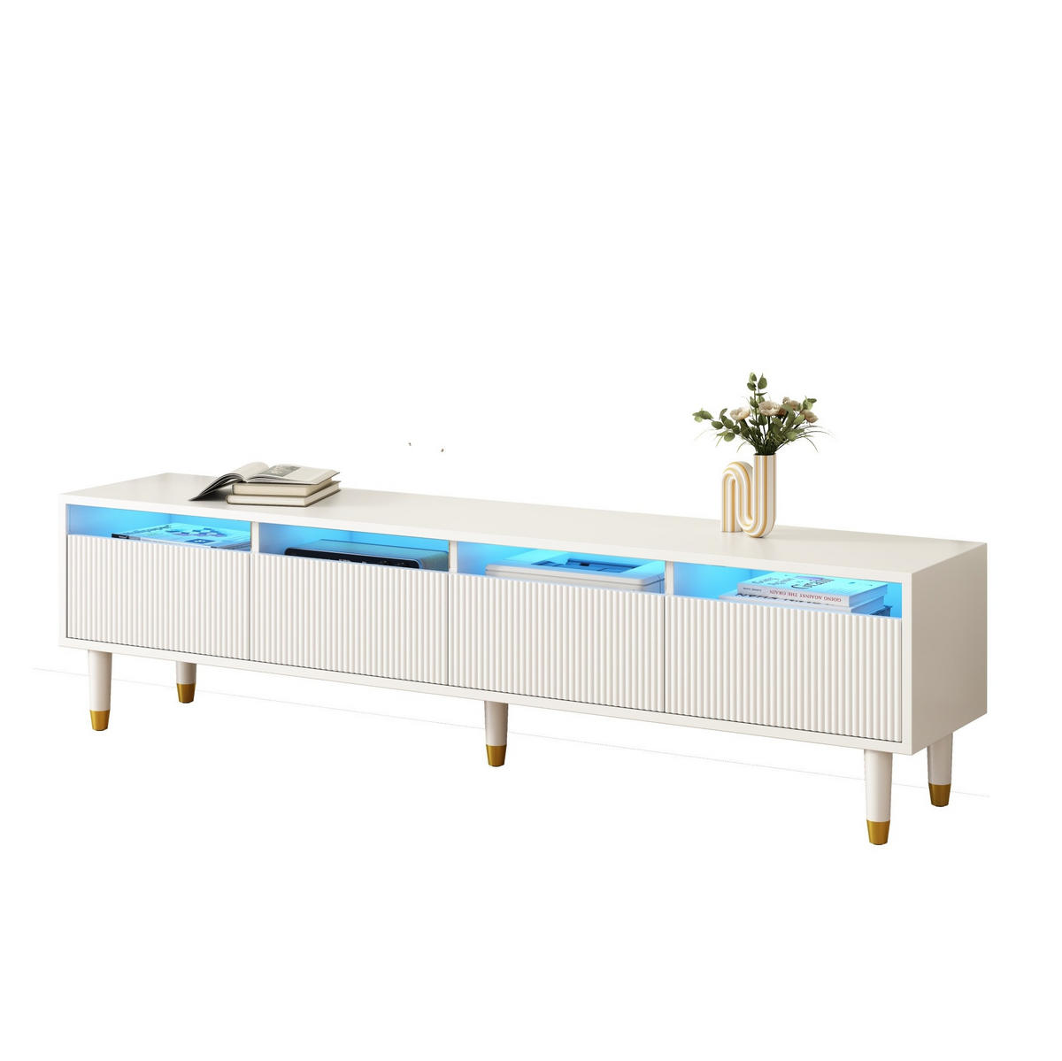 TV-ELEMENT 178/35/45 cm mit 4 Türen und LED-Beleuchtung in Weiß - Weiß, Holzwerkstoff (178/45/35cm) - BEAOK