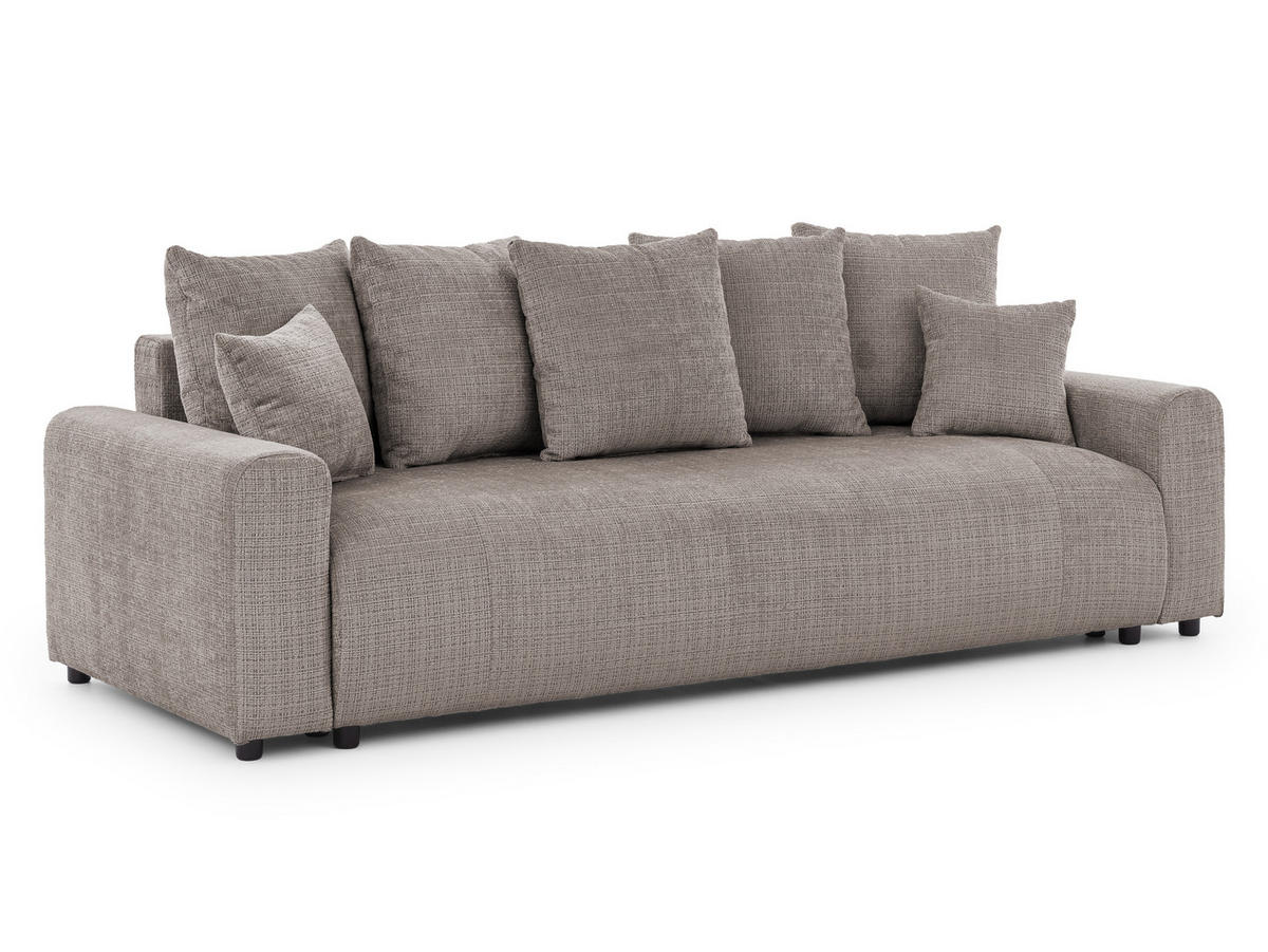 SCHLAFSOFA Calma mit Bettkasten im Bumpy-Design aus weichem Taupe Chenille-Stoff - Taupe/Schwarz, Holz/Kunststoff (239/88/98cm) - S-Style Möbel
