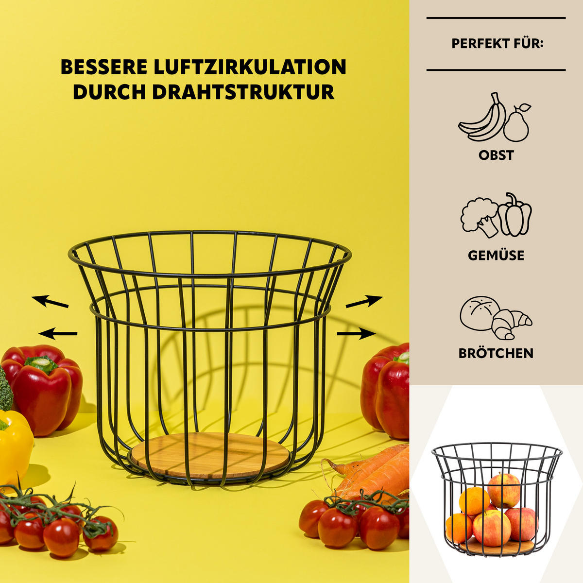 OBSTKORB, schwarz - Schwarz, Metall (19cm) - bremermann