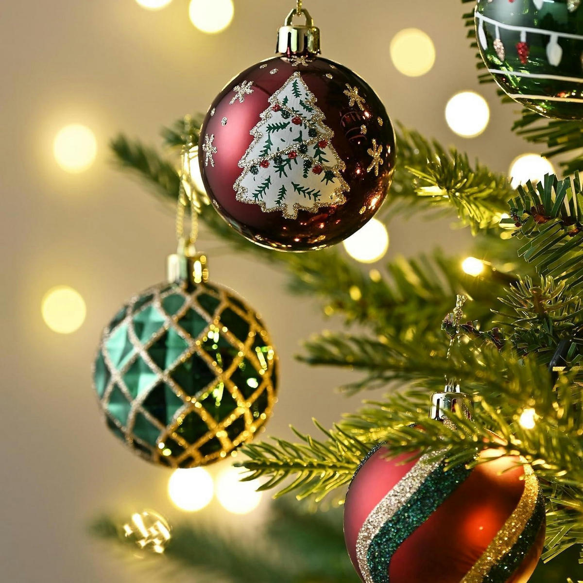 WEIHNACHTSKUGELN 16-teiliges Set 6 cm Rot Grün Gold - Multicolor, Kunststoff (6/6/6cm)