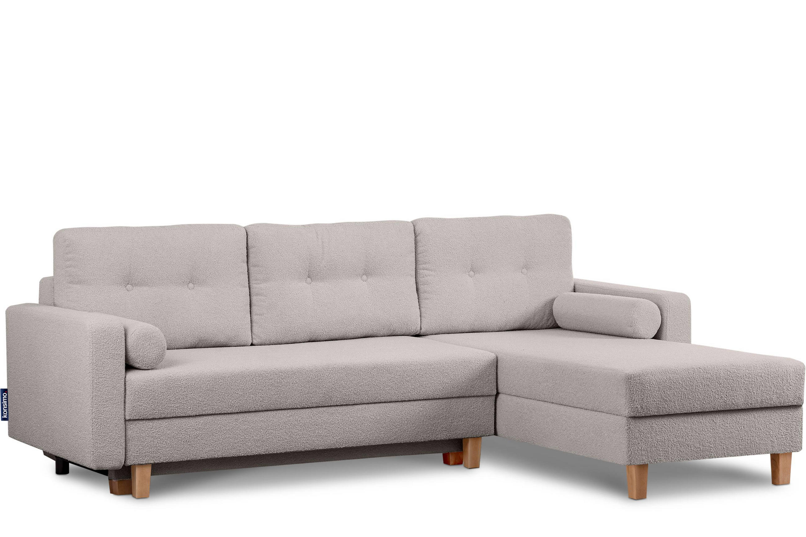 ECKSCHLAFSOFA ERISO 3/4 Sitzer und Universalecke mit Ottoman, Bouclé-Stoff, aschfahl - Hellgrau/Braun, Textil (240/183cm) - KONSIMO®
