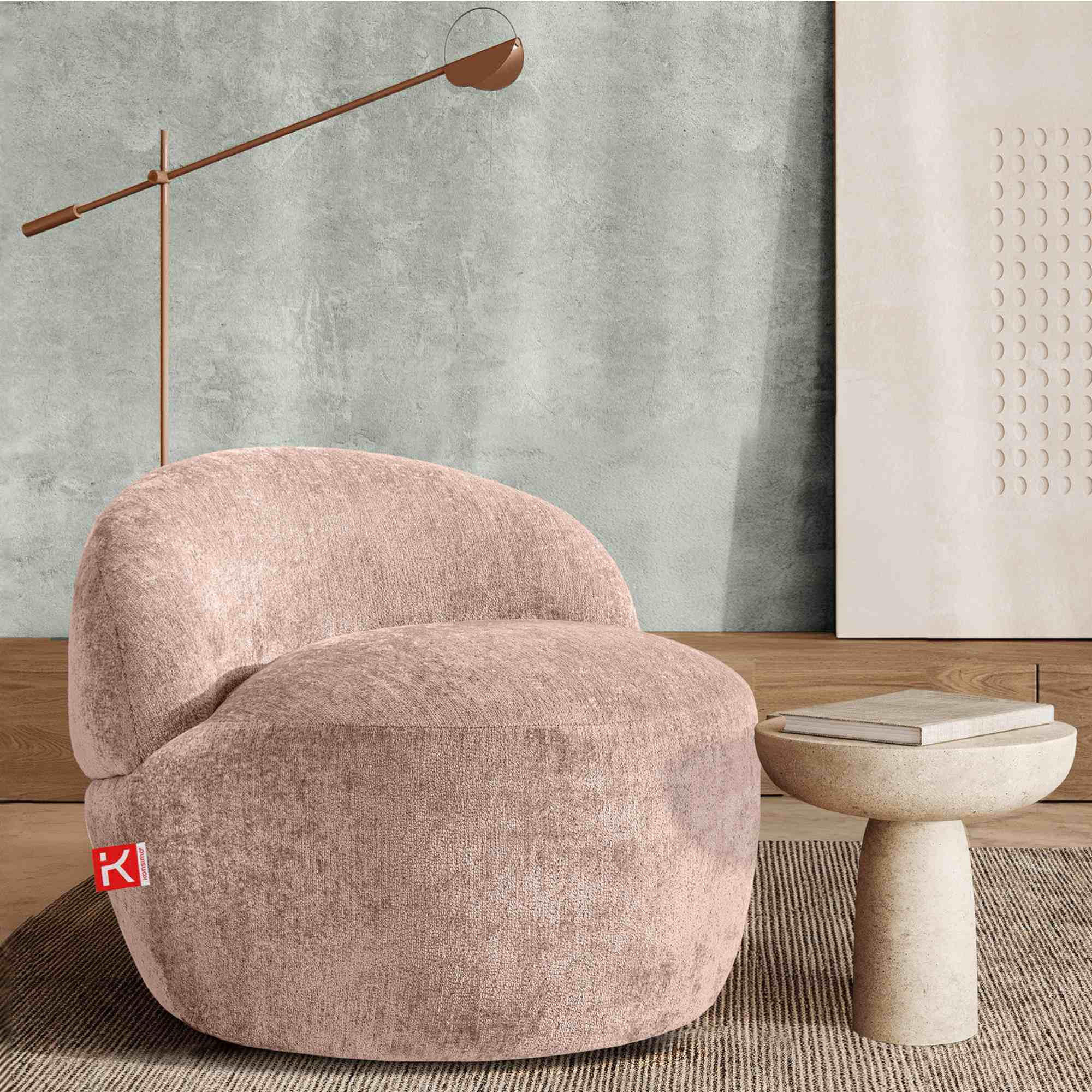 SESSEL NELUM Chenille-Stoff, rund, Pink - Pink/Schwarz, Holz/Holzwerkstoff (76/64/76cm) - KONSIMO®