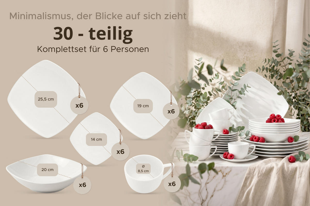 KOMBISERVICE CARLINA 6-Personen 30-tlg - Weiß, Keramik (25.5/2/25.5cm) - KONSIMO®