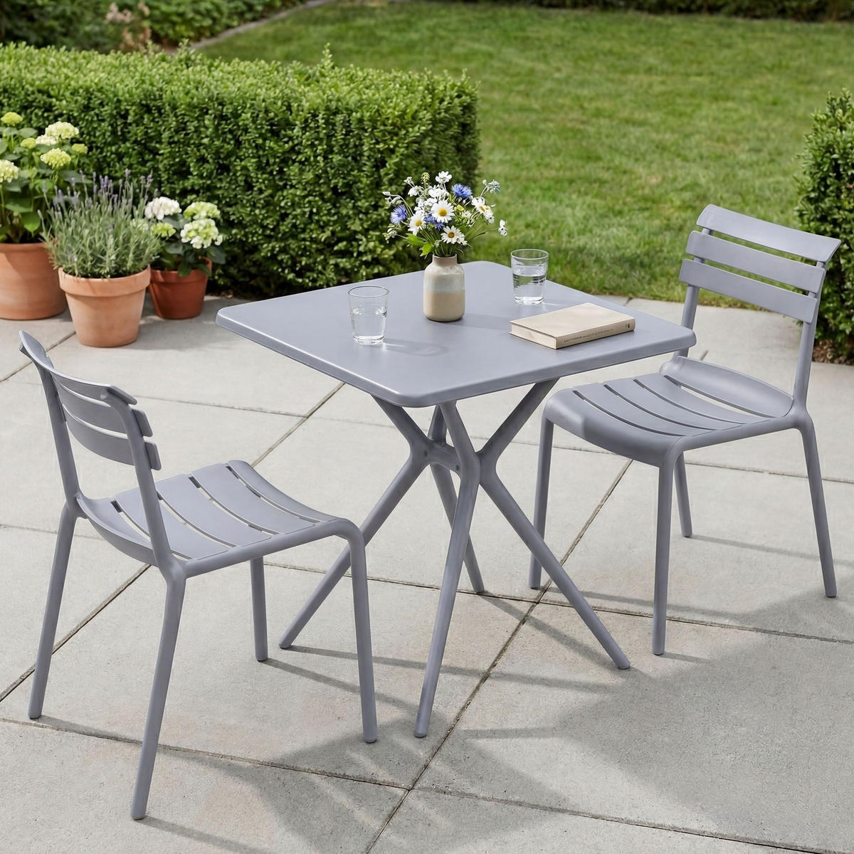 GARTENSITZGRUPPE 2 Kunststoff Grau - Grau, Kunststoff - CLP