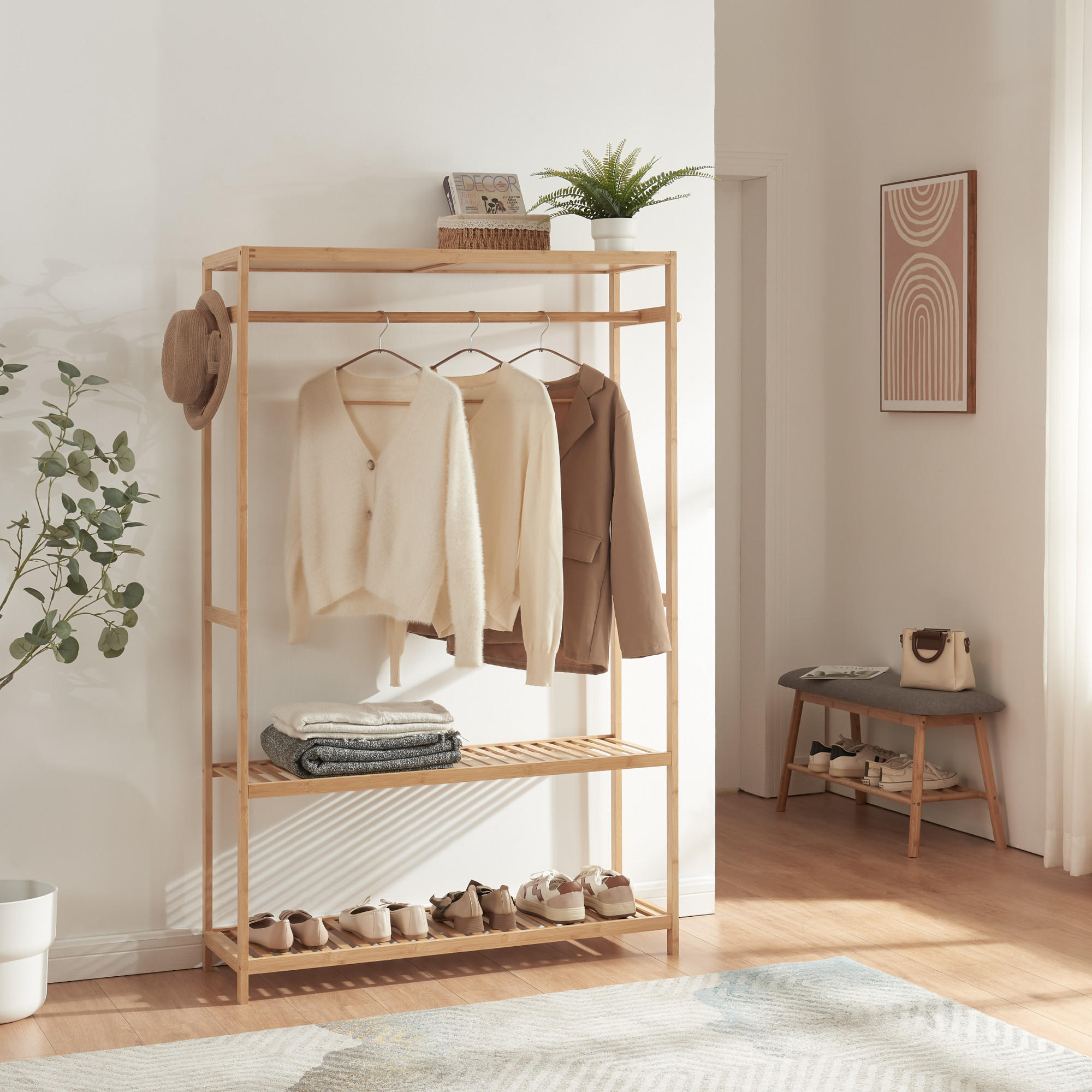Thumbnail - [en.casa] Garderobenständer, Natur, Naturmaterialien, Bambus, 100x165x35 cm, Garderobe, Garderobenständer