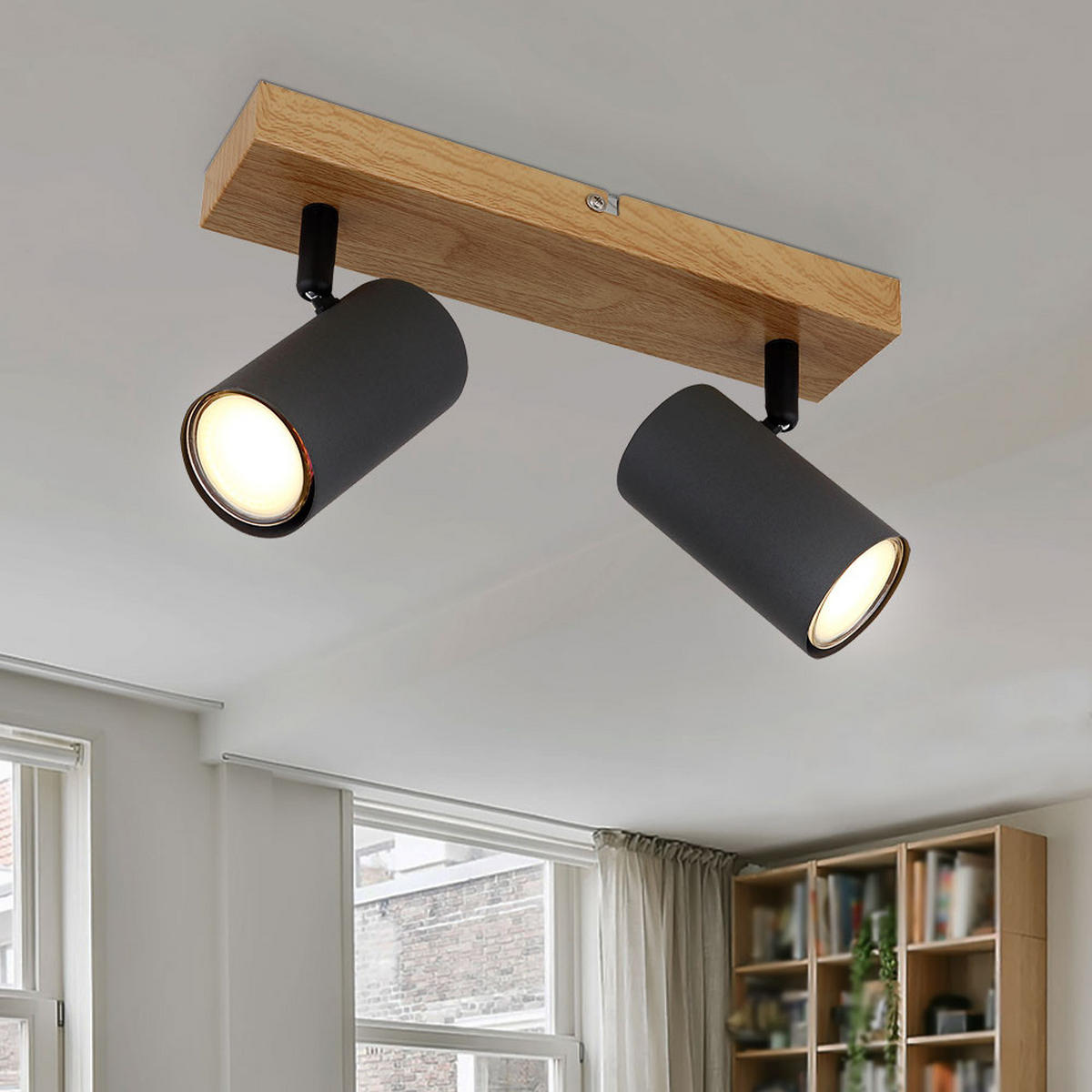 DECKENSTRAHLER Metall Holzoptik Braun 2 flammig - Braun, Metall (26/6/12cm) - Globo Lighting