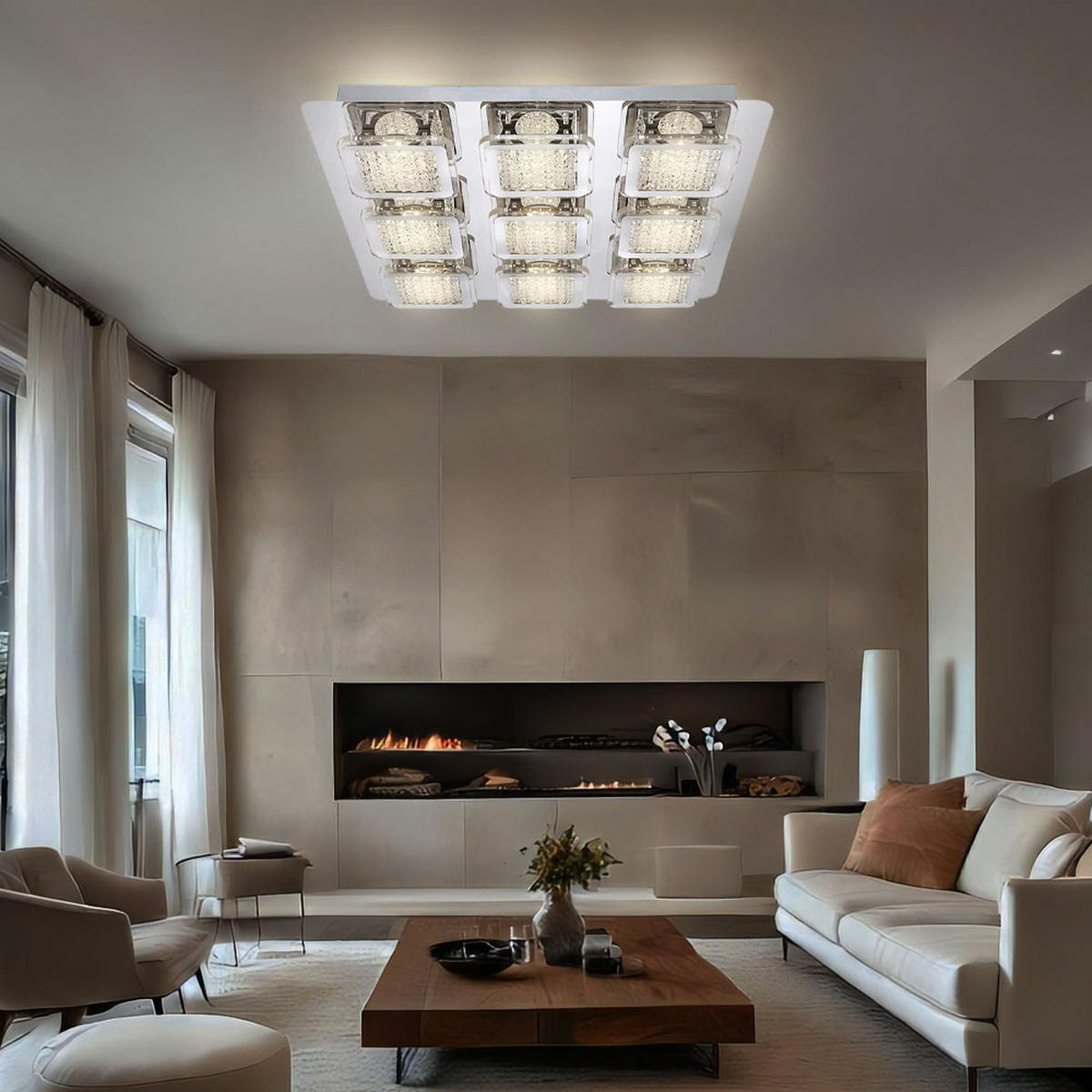 LED DECKENLEUCHTE Schelli Silber Kristalloptik - Silberfarben, Metall (40/40/6.5cm) - Globo Lighting