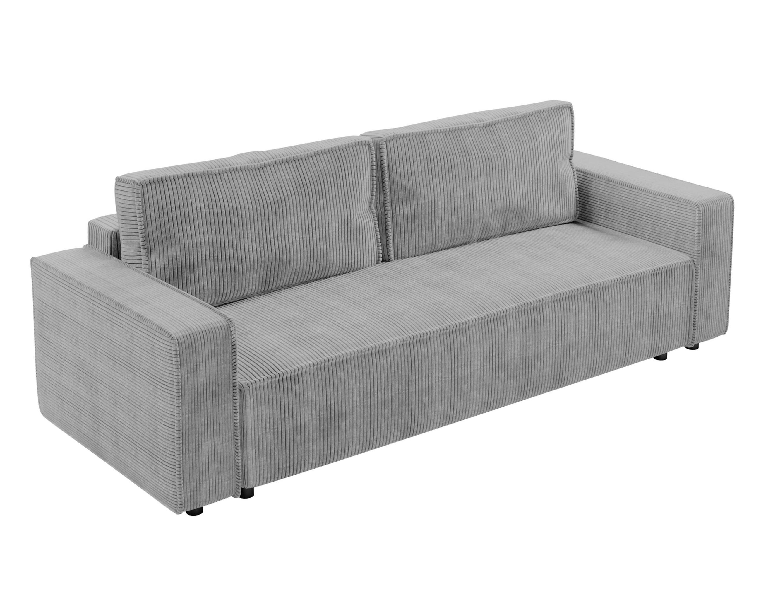 BIGSOFA Aydin Sofa Hellgrau 238/94/85 cm Cord mit Schlaffunktion Bettkasten - Hellgrau/Schwarz, Kunststoff/Textil (238/85/94cm) - AX Living