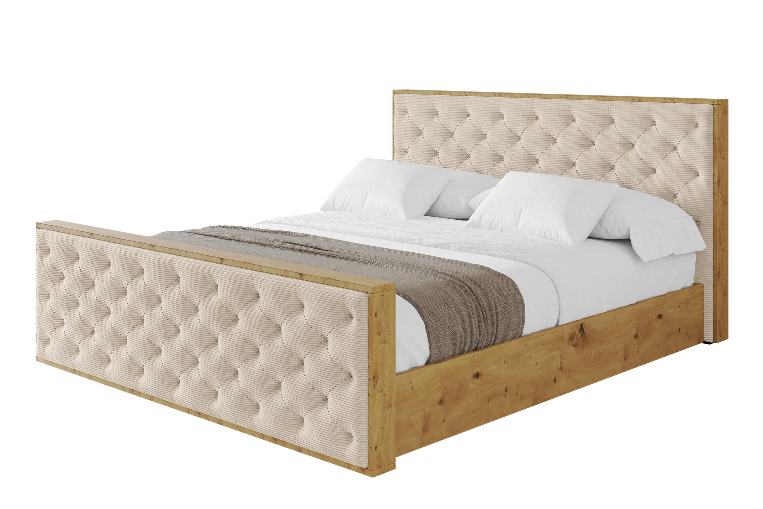 POLSTERBETT mit Bettkasten, Fußteil und Lattenrost, Boxbett ohne Matratze - ENZO3-Z 180x200 Beige - Creme, Holzwerkstoff/Textil (180/200cm) - ALTDECOR