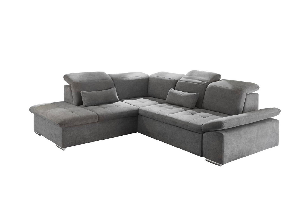 ECKSOFA mit Schlaffunktion mit Bettkasten und verstellbaren Kopf- und Rückenlehnen - Chromfarben/Dunkelgrau, Textil (276/240cm) - ed exciting design