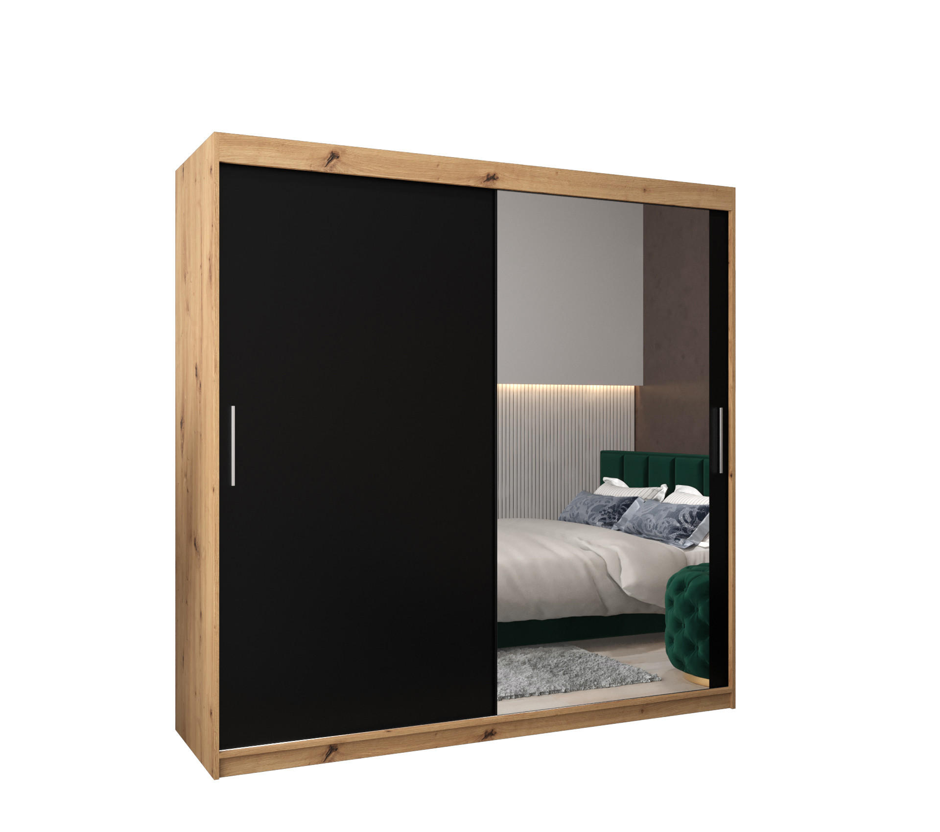 SCHWEBETÜRENSCHRANK 200/200/62 2-türig - Silberfarben/Schwarz, Holz/Kunststoff (200/200/62cm) - Abiks Möbel