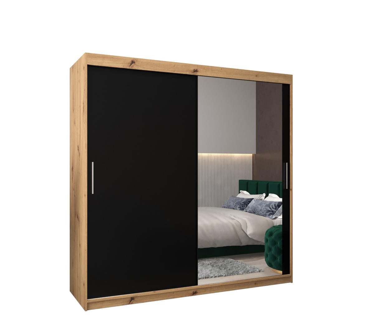 SCHWEBETÜRENSCHRANK 200/200/62 2-türig - Silberfarben/Schwarz, Holz/Kunststoff (200/200/62cm) - Abiks Möbel