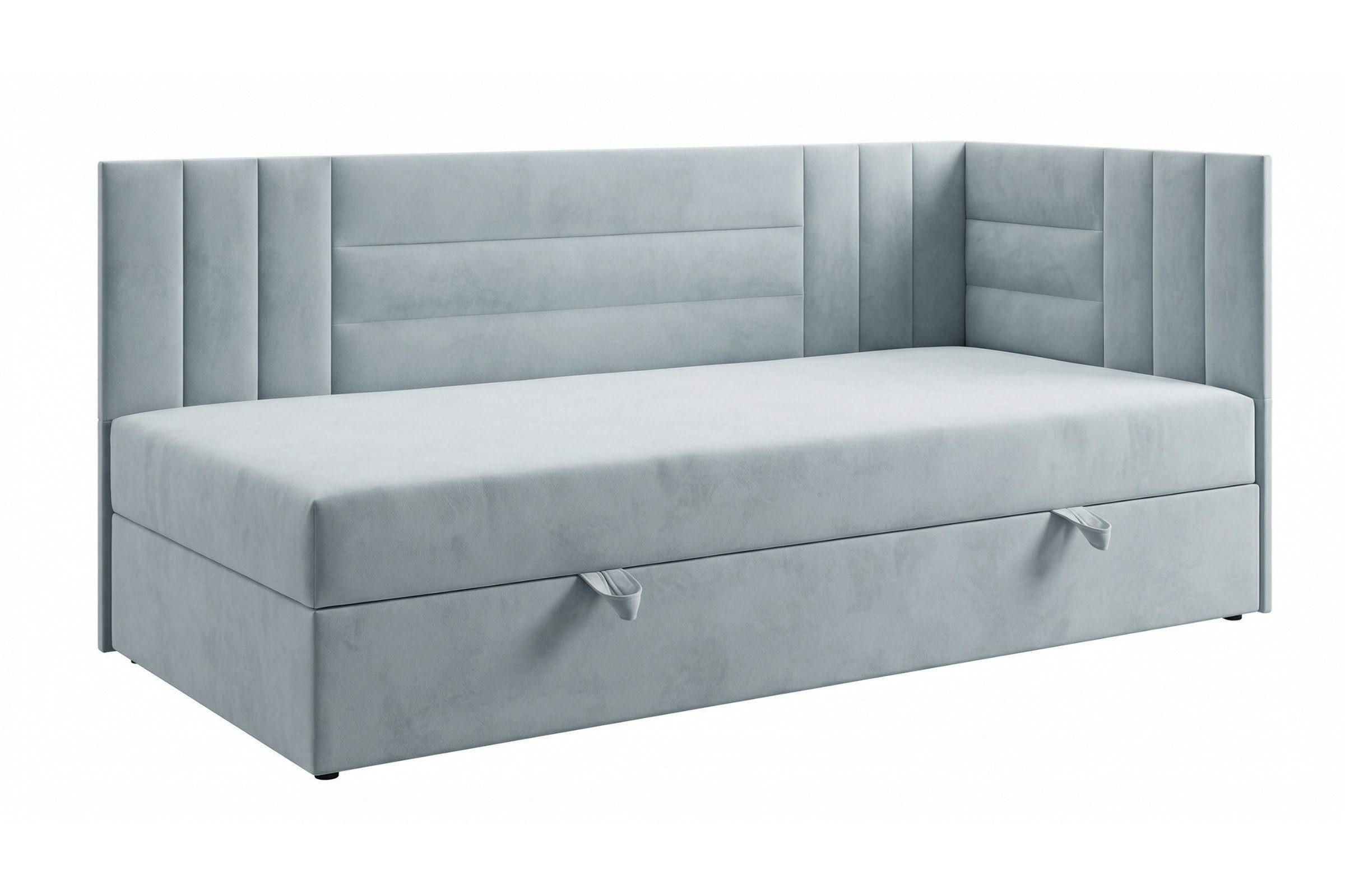 BOXBETT KAYA 100/200 in Velours Hellgrau H3 rechts - Hellgrau, Holz/Holzwerkstoff (100/200cm) - Deine Möbel 24