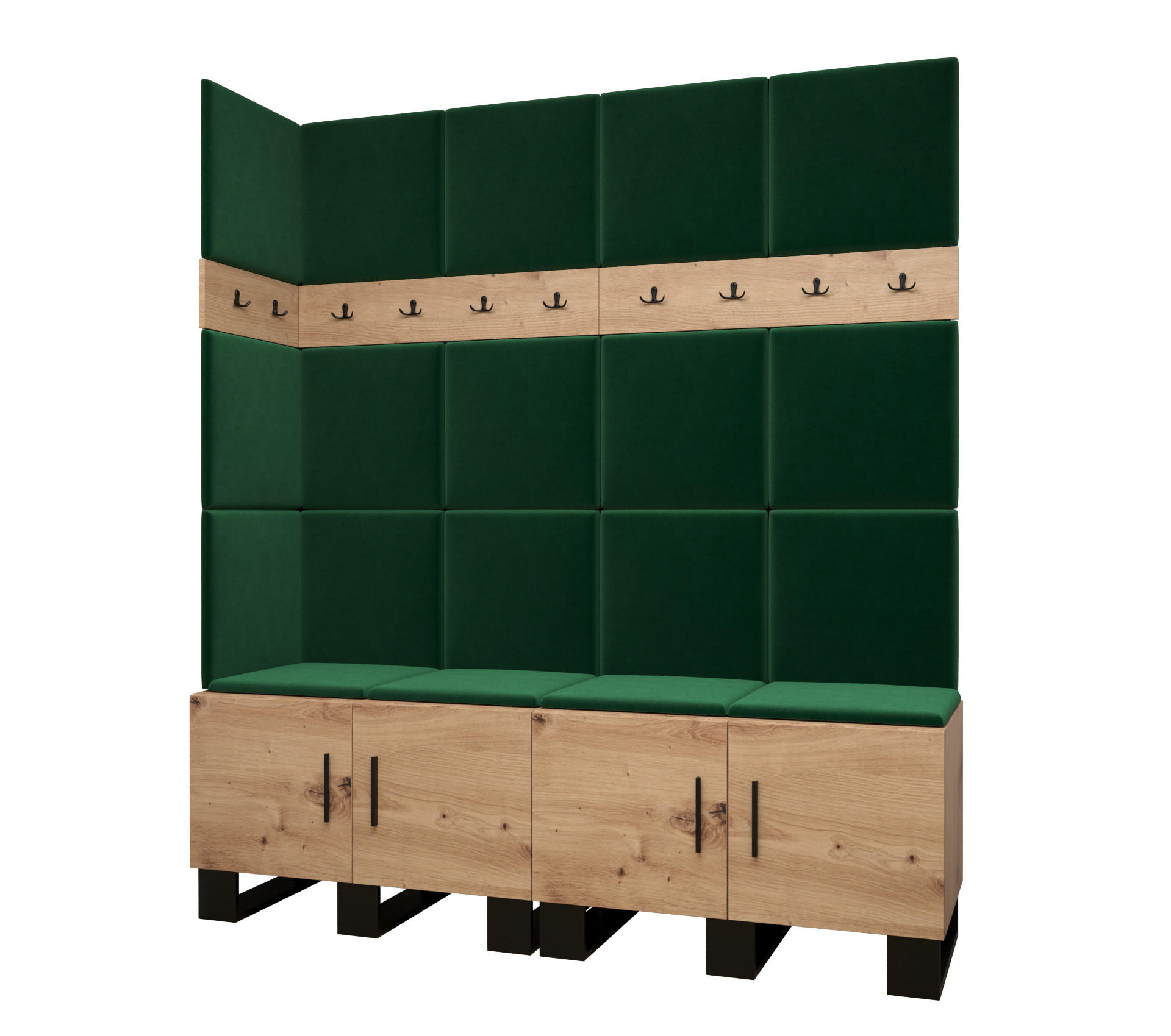 Abiks Möbel Garderoben-Set Eiche Artisan, Waldgrün 168x196x45.6 cm