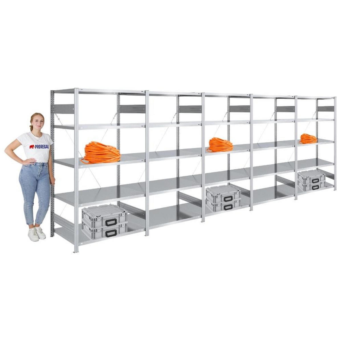 SCHWERLASTREGAL Silver Mamba 200x500x60cm 5 Ebenen je 150kg Fachlast Verzinkt - Silberfarben, Metall (500/200/60cm) - PROREGAL