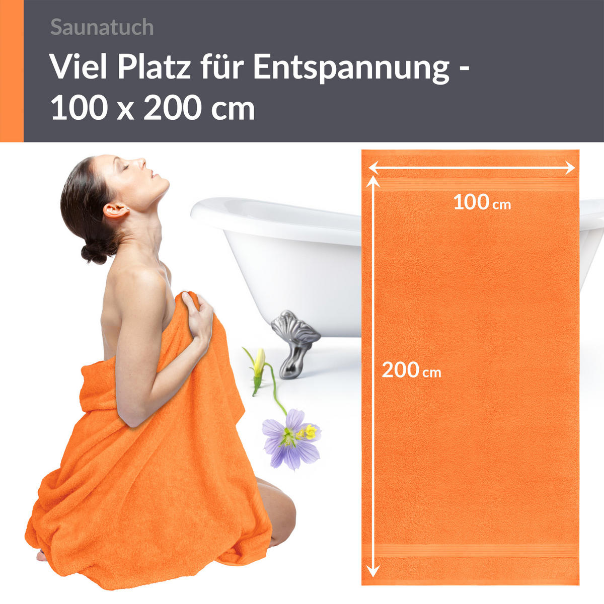 BADETUCH Linz Blutorange 100x200 cm - Orange, Textil (100/200cm) - Lashuma