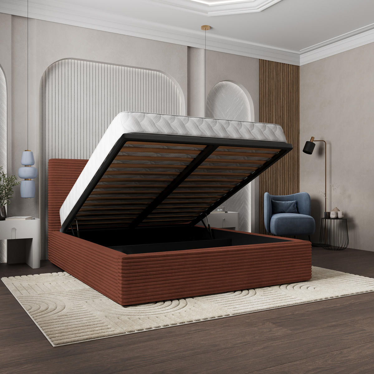 POLSTERBETT MIRETTI 160x200 cm mit Bettkästen - Braun - Braun, Holz (160/200cm) - MASSENO