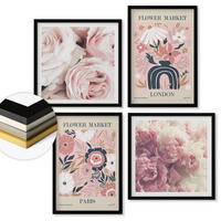 WANDBILDER 4er-Set - 50x50 cm & 40x60 cm Schwarzer Rahmen - Blumenmotive Rosen Paris - Schwarz, Kunststoff (50/50cm) - ArtPrintCave