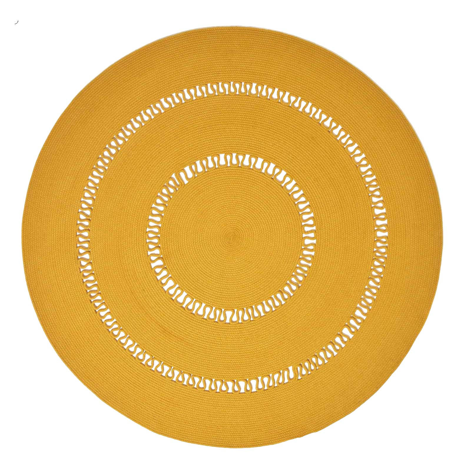 TEPPICH geflochten rund mit Häkel-Muster 150 cm - Currygelb, Textil (150/150cm) - Homescapes
