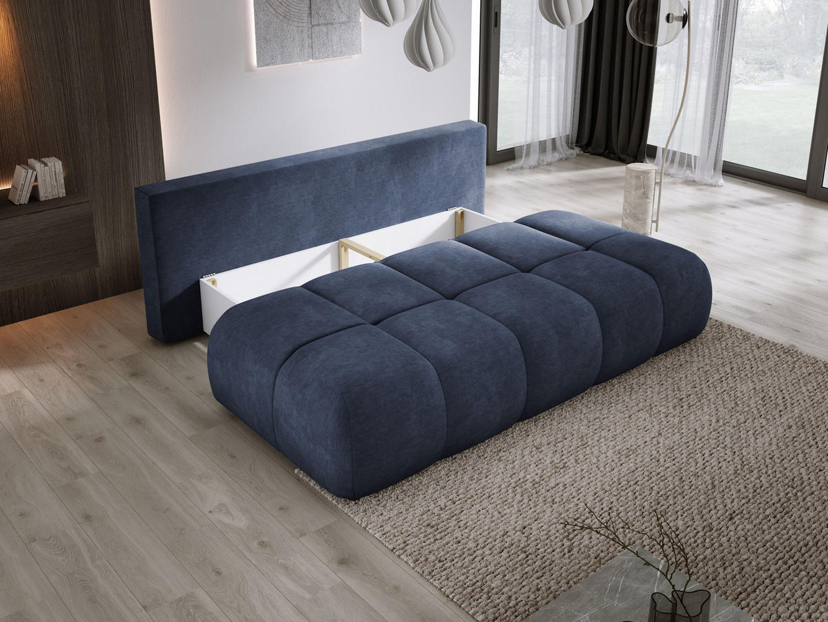 SOFA COCO MINI SCHLAFSOFA mit Bettfunktion, CLOUD Stoffbezug, 2-Sitzer, freistehend, Größe: 205x105x97 cm, Dunkelblau - Dunkelblau, Holz/Textil (205/97/105cm) - DomoHome