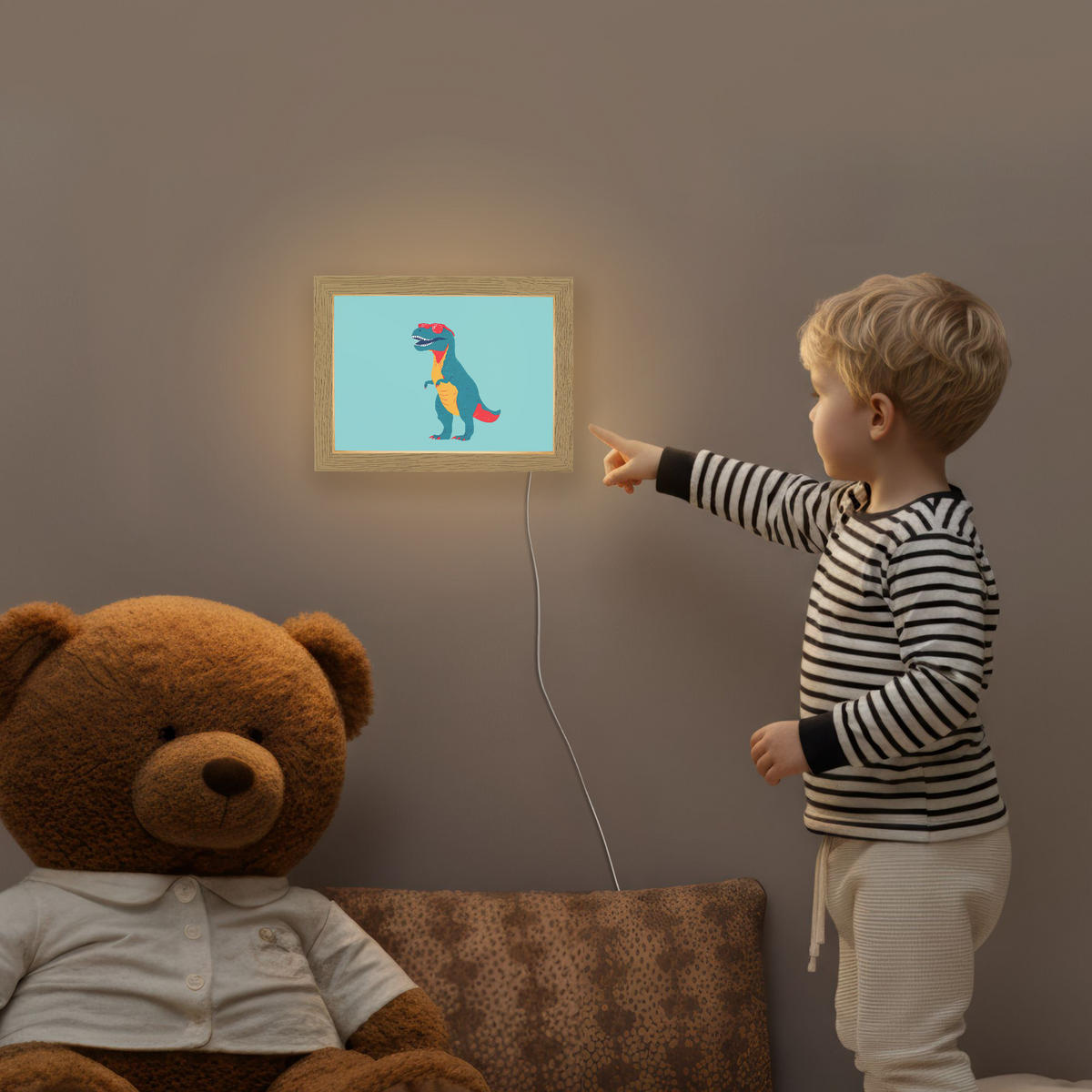 NACHTTISCHLAMPE Dinosaurier - Blau - Sonnenbrille 20x15 cm - Hellblau, Holzwerkstoff (8/20/15cm)