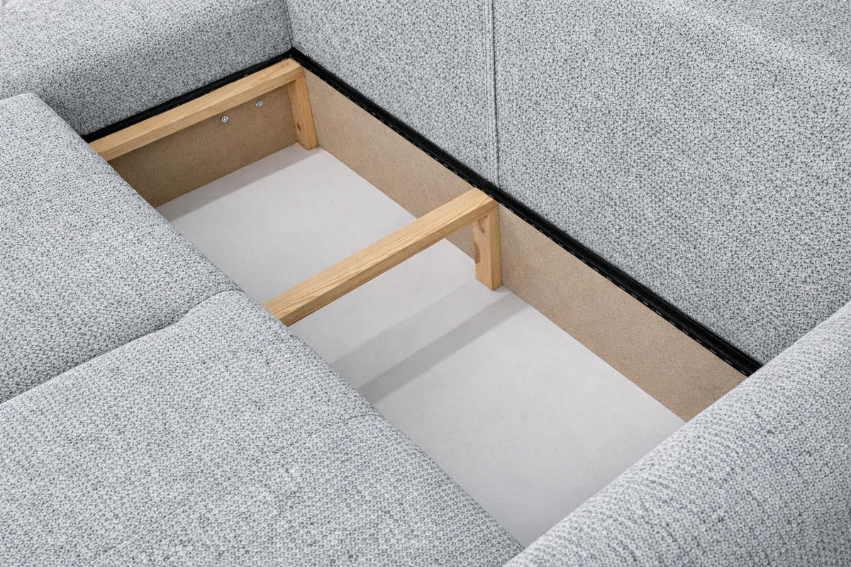 ECKSOFA Mit Schlaffunktion Und Bettkasten, Sofa L-Form Bingo L, Chenille-Stoff Artico, Cement, Links - Hellgrau, Holz (250/142cm) - Kaiser Möbel