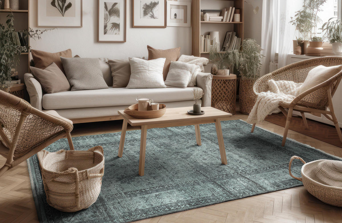 VINTAGE-TEPPICH Grün 80x150 cm - Grün, Textil (80/150cm) - Tesso Living