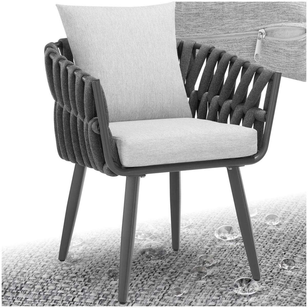 STUHL Lugano im Rope-Design,Aluminium anthrazit,61 x 60 x 73 cm - Dunkelgrau/Anthrazit, Kunststoff/Metall (62.5/75/65.5cm) - tectake