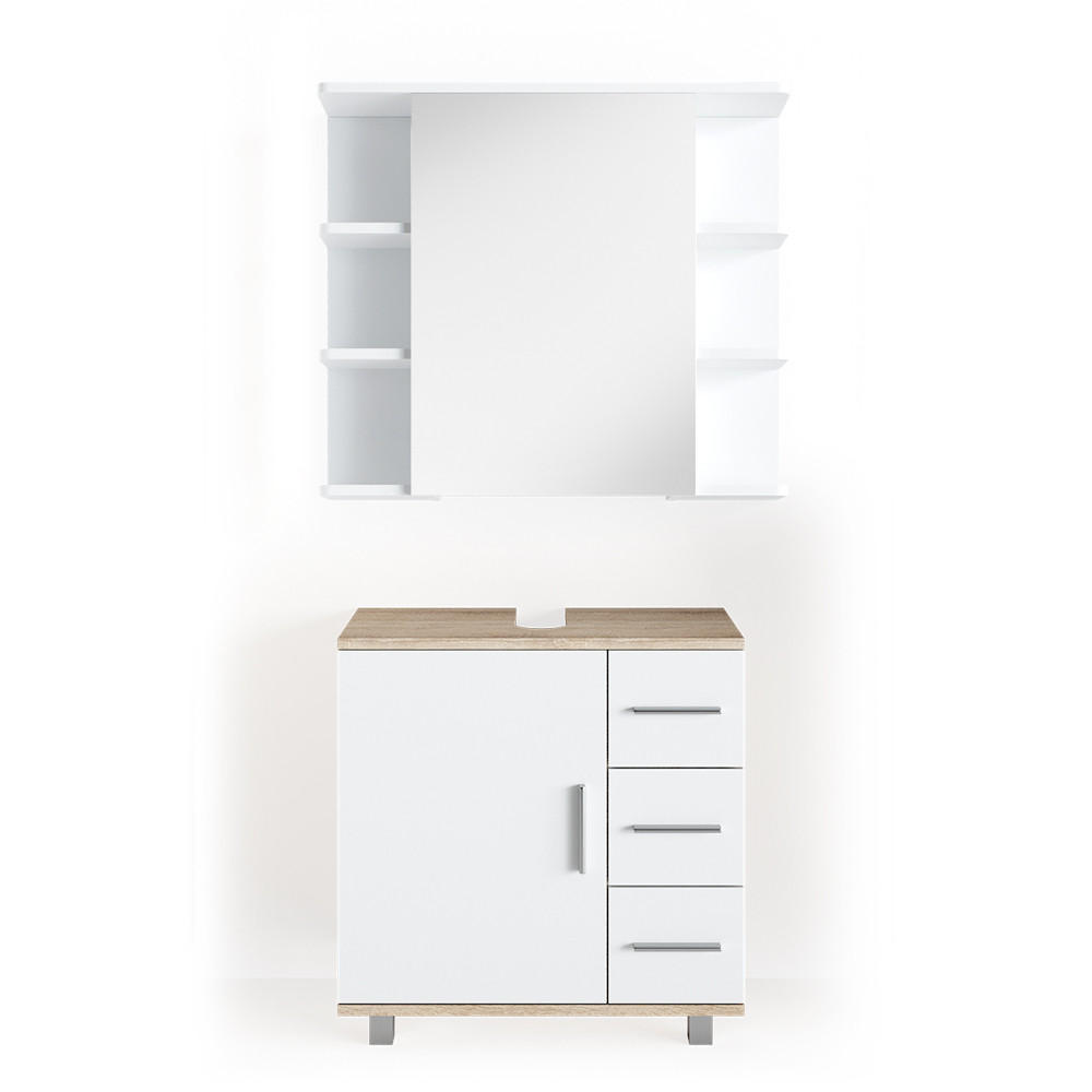 BADMÖBEL-SET Ilias Sonoma 2 Teile - Weiß/Sonoma Eiche, Holzwerkstoff (60/60.8/33cm) - Vicco