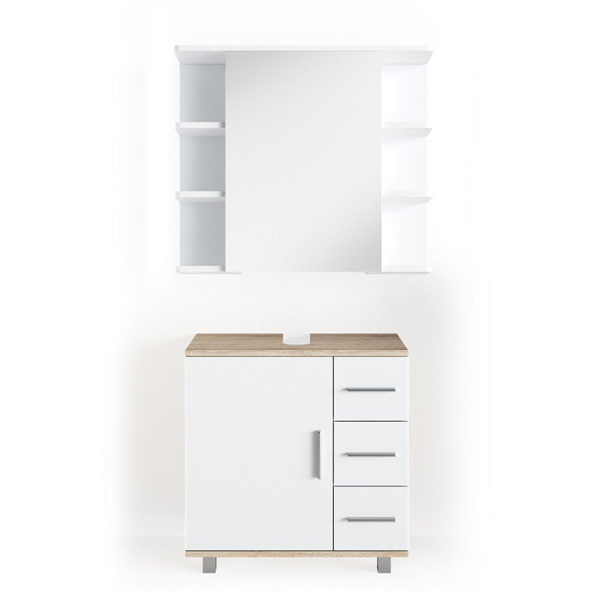 BADMÖBEL-SET Ilias Sonoma 2 Teile - Weiß/Sonoma Eiche, Holzwerkstoff (60/60.8/33cm) - Vicco