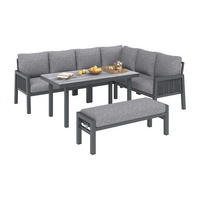 GARTEN-ESSGRUPPE 8 Personen Eckstellung Glastisch Grau - Grau, Textil - FLIEKS