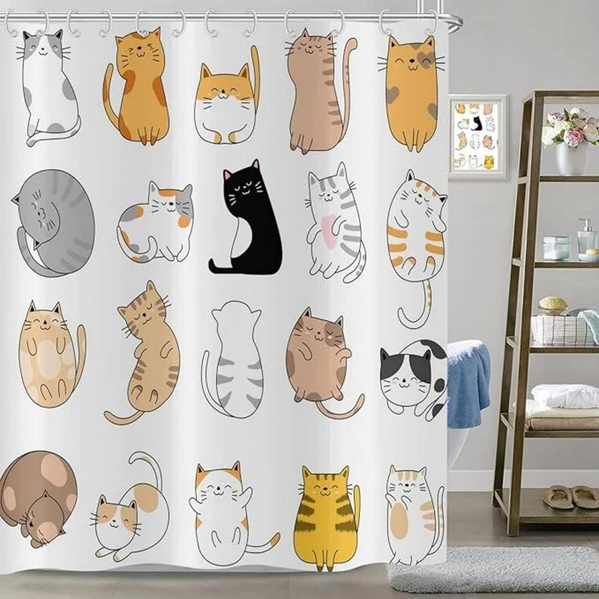 DUSCHVORHANG Bunt Katze niedlich Kätzchen für Kinder - Weiß, Textil (180/180cm) - MCBOSON