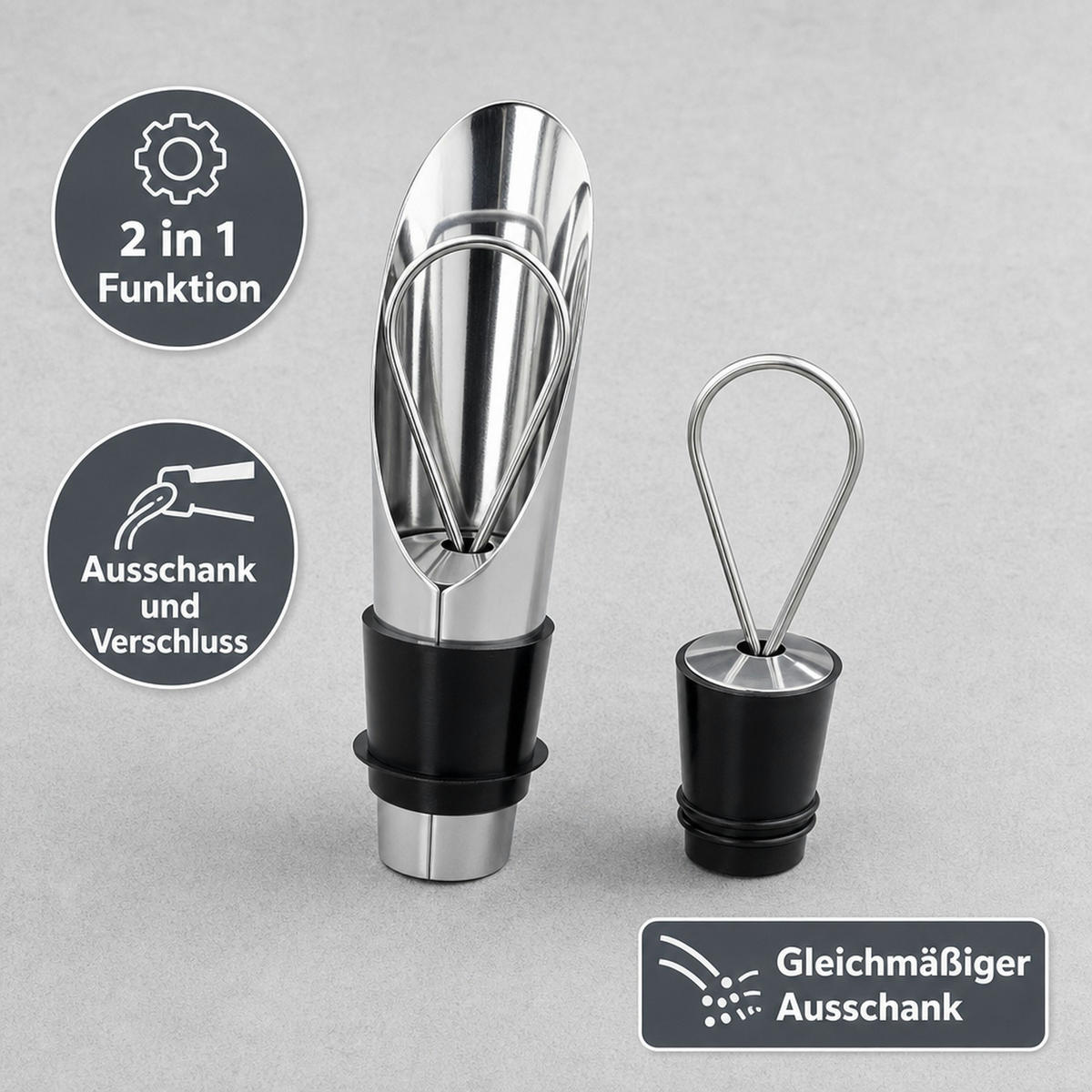 TÜLLE mit Stopfen - Save & Stop - Edelstahlfarben, Metall (9.5/17/3cm) - ich-zapfe