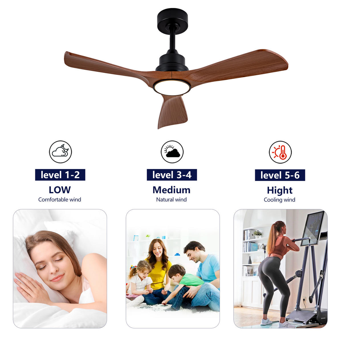 DECKENVENTILATOR DE-16234 42 Zoll dimmbar mit Fernbedienung Walnuss - Walnussfarben, Kunststoff (107/107/37cm) - ComfortXL