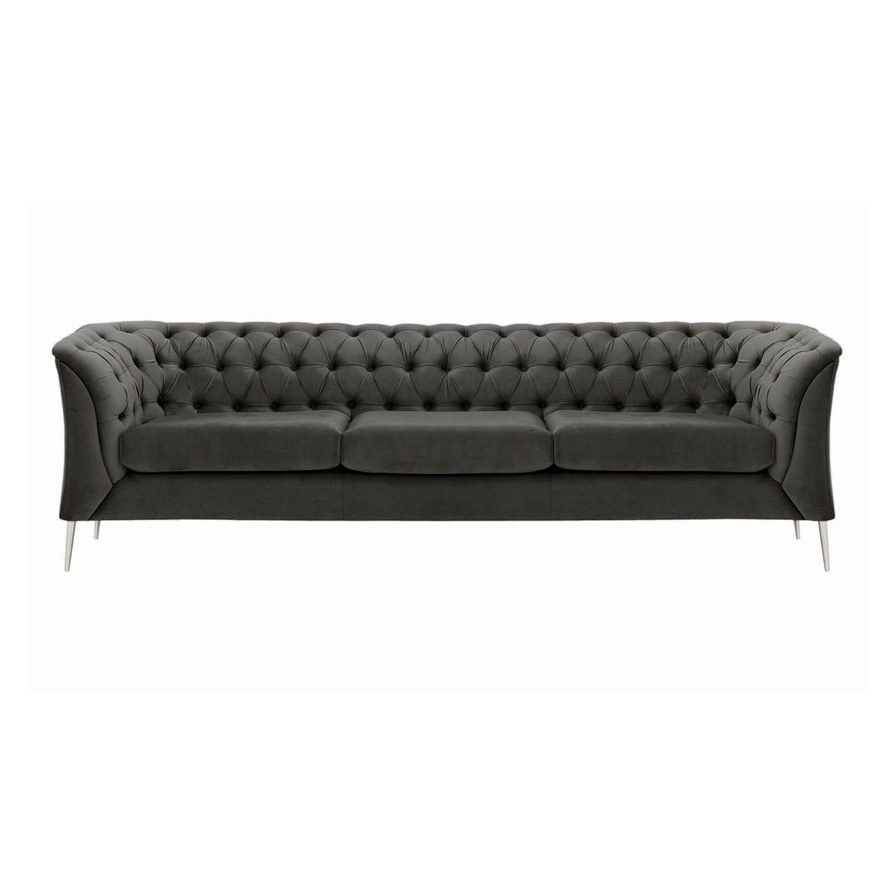 DREISITZER-SOFA Chesterfield Modern-Velluto 19 - Dunkelgrau, Holz/Textil (248/74/80cm)