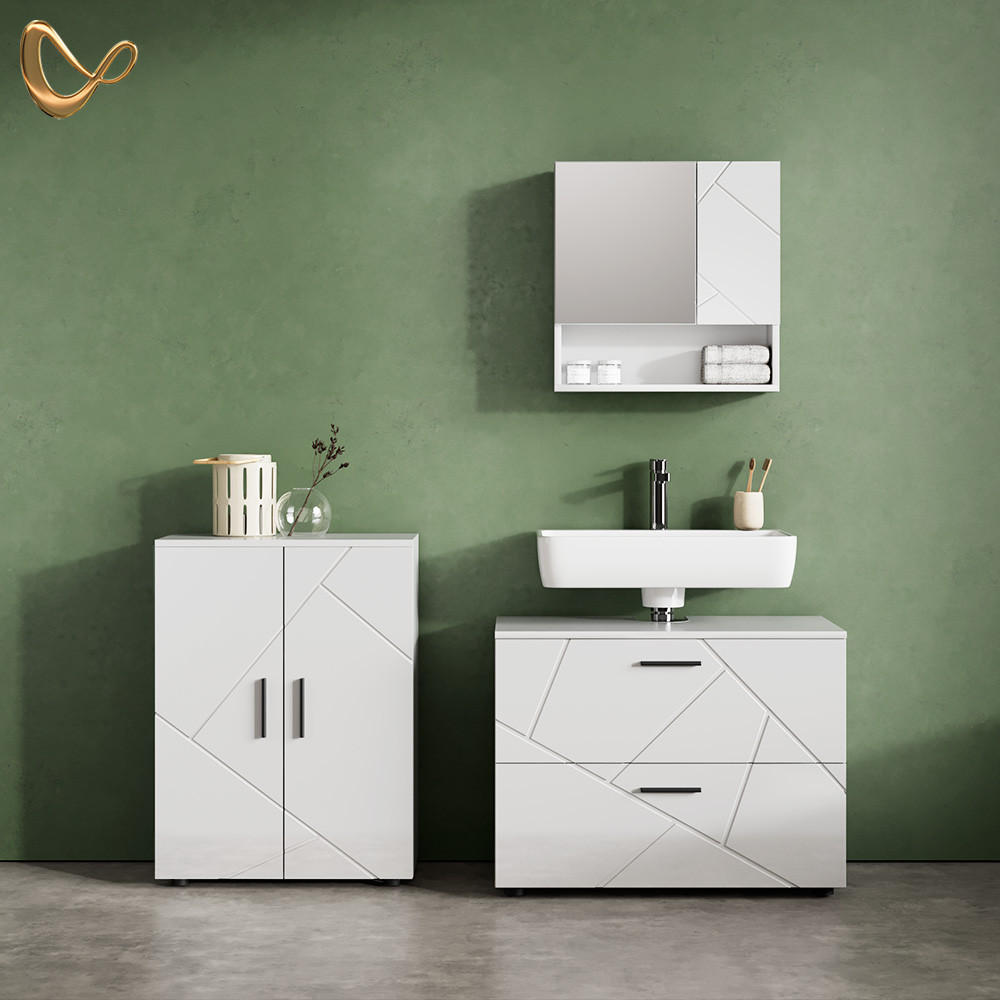 BADMÖBEL-SET Ronco Weiß Hochglanz 3 Teile, mit Unterschrank 80 cm - Weiß Hochglanz/Weiß, Holzwerkstoff (80/58/41cm) - Livinity®