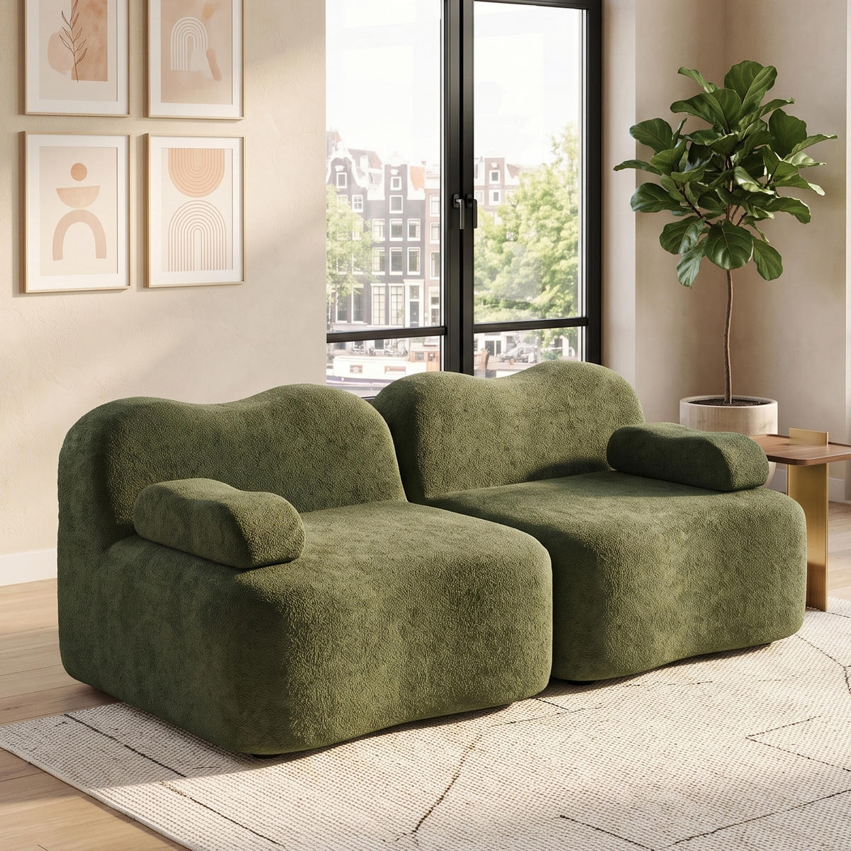 2-SITZER SOFA Modulares Boneless Samt Wellenform - Grün, Textil (192/70/98cm) - Urban Meuble