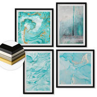 WANDBILDER 4er-Set - 50x50 cm & 40x60 cm Schwarzer Rahmen - abstrakte Muster in Blautönen - Schwarz, Kunststoff (50/50cm) - ArtPrintCave