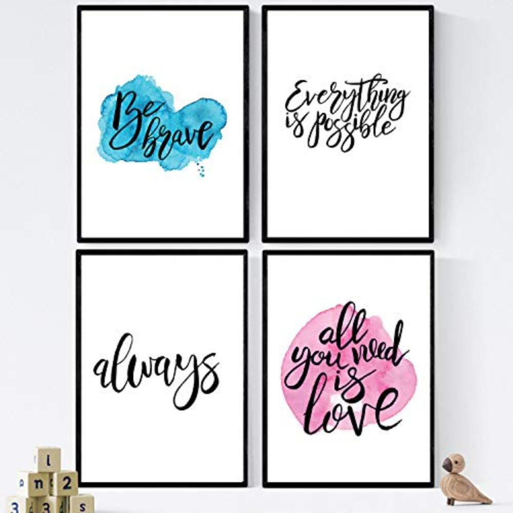 POSTER Set mit 4 glücklich und bunt ‚Immer‘ A4 Rahmenlos - Klar, Papier (29.7/3cm) - Nacnic