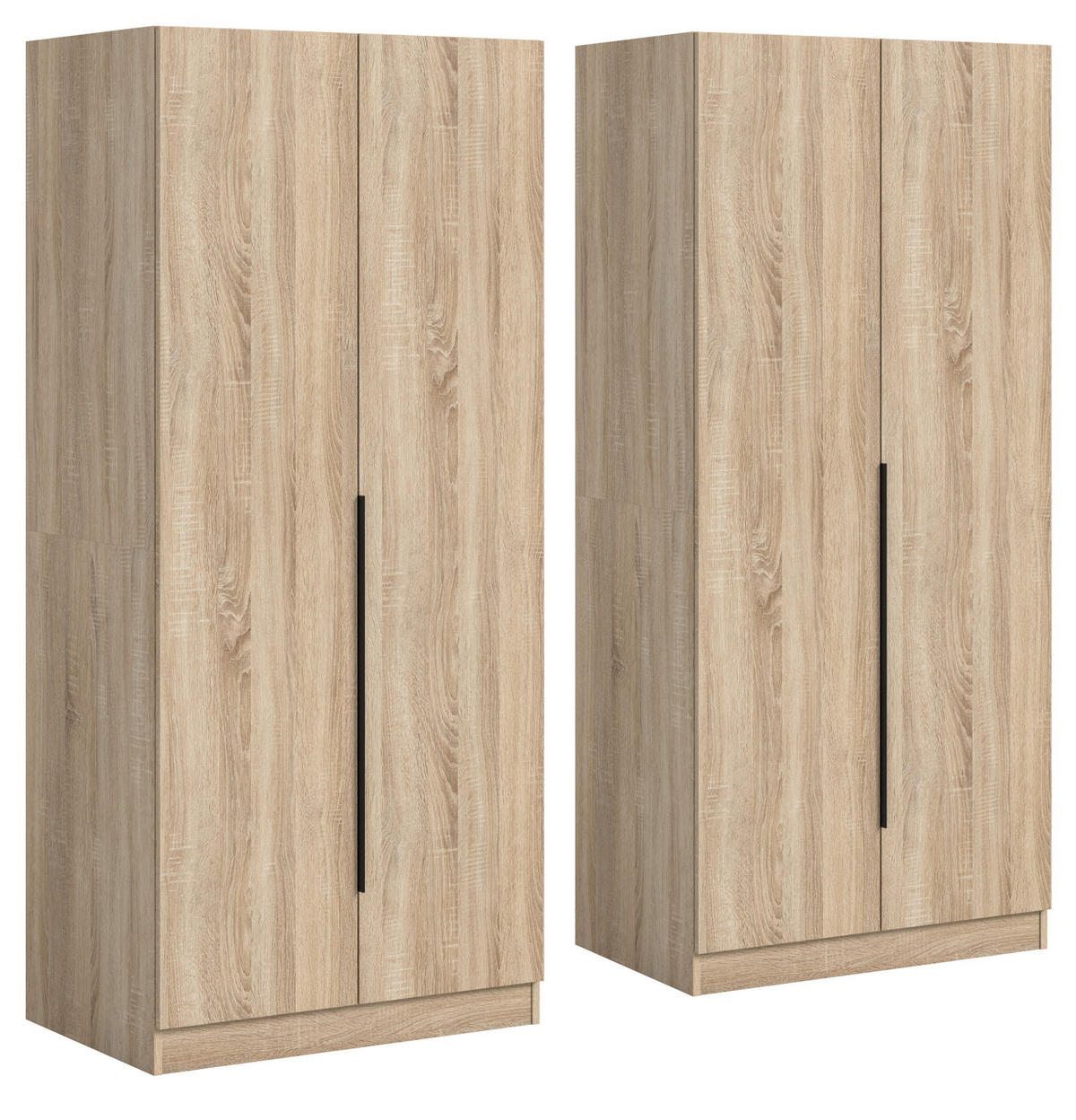 KLEIDERSCHRANK Eiche Sonoma 4-türig 160 x 181 cm, Drehtürenschrank mit zusätzlichen Einlegeböden - Eichefarben/Schwarz, Holzwerkstoff/Kunststoff (160/181/52cm) - Inn.Furn