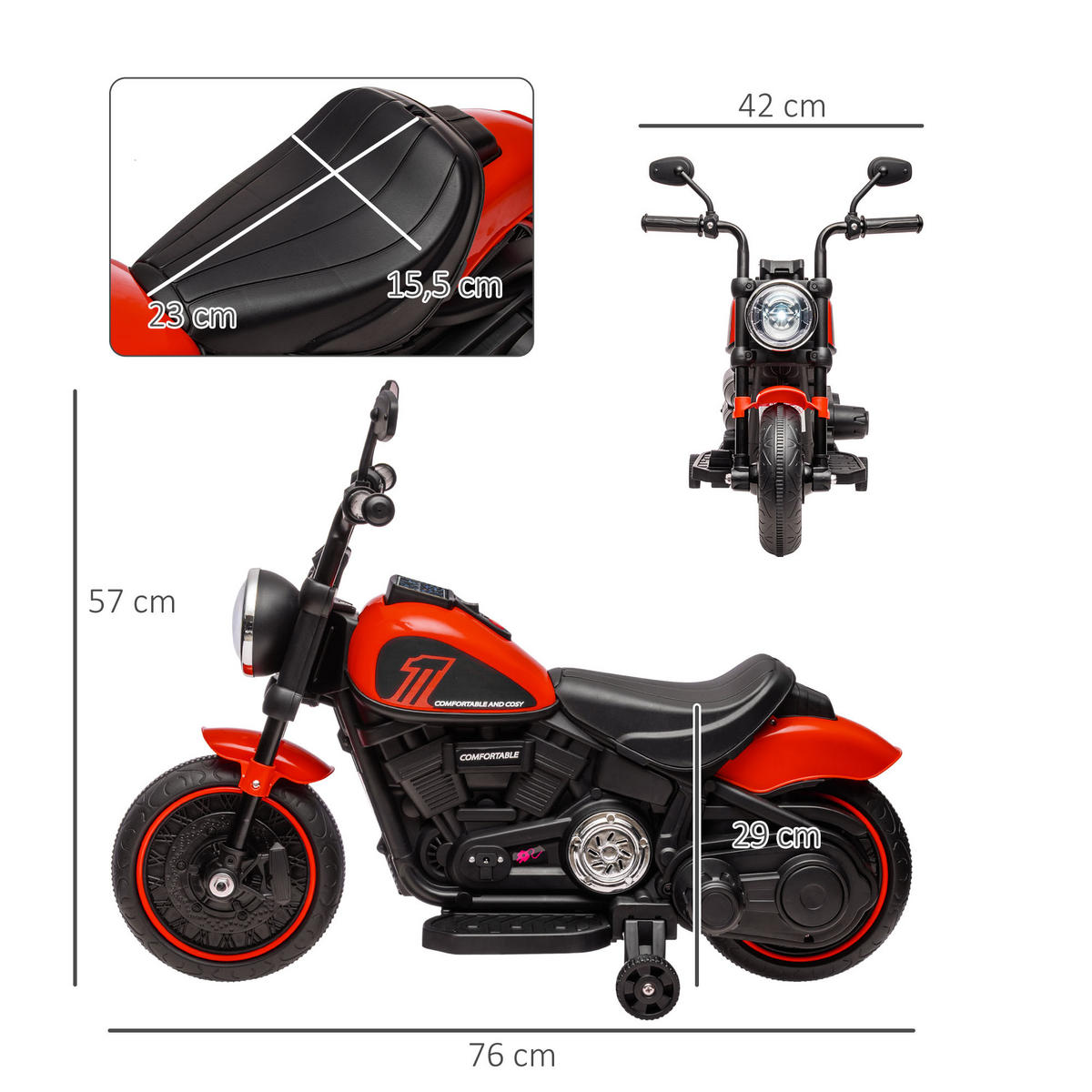 DĚTSKÝ elektrický motocykl Dětský motocykl 6V Dětské vozidlo pro děti ve věku 1,5–3 roky Červený - černá/červená, kov/plast (76/42/57cm) - HOMCOM